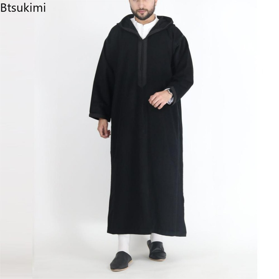 Vêtements islamiques décontractés à rayures rouges pour hommes, sweat à capuche musulman, vêtements Jubba Thobe, Ramadan Abaya, Dubaï, Turquie, printemps, automne, nouveau