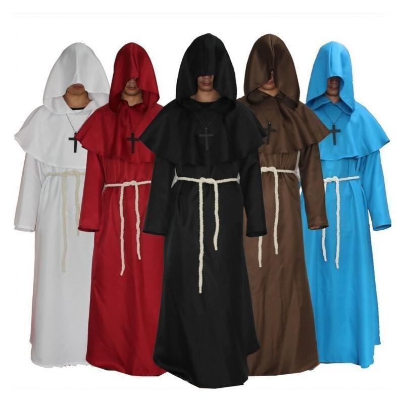 Cape de moine médiéval, costume de sorcier, de prêtre, de magicien, de chevalier, robe d'Halloween, ensemble d'accessoires de fête pour adultes et adolescents