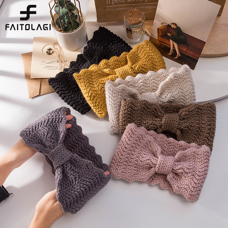 Femmes torsion tricoté bandeau printemps chaud doux élastique bandes de cheveux accessoires couleur unie large Turban Hip Hop bandeau bandeau