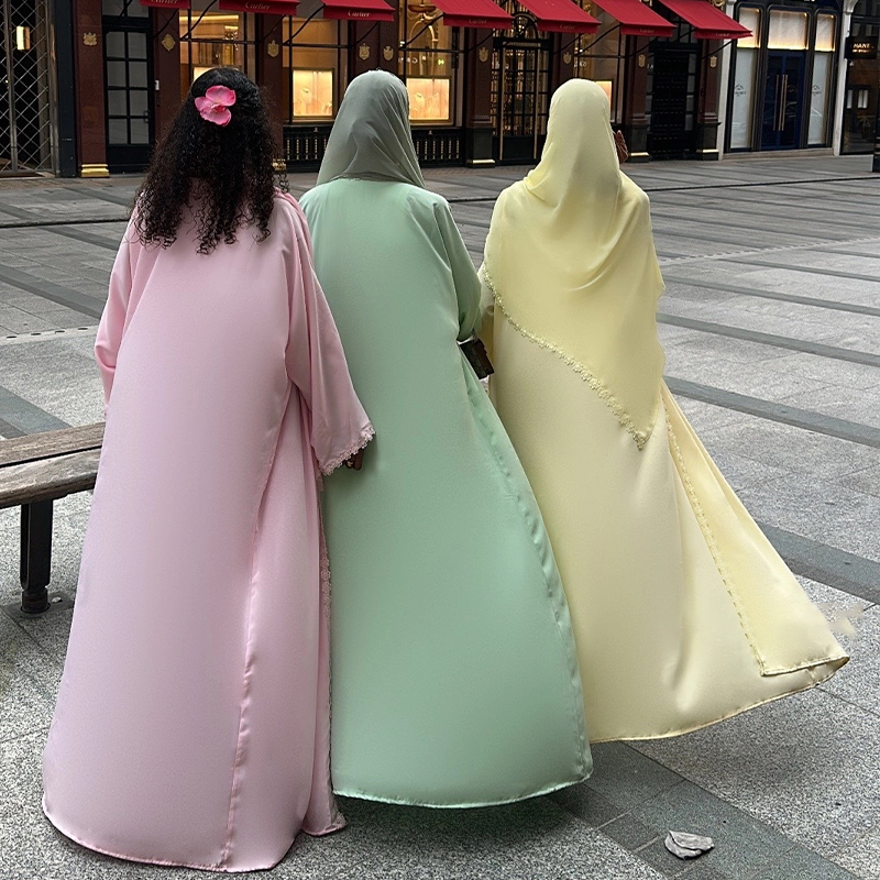 Ensemble Abaya Hijab pour Femmes, Robe en Dentelle, Jalabiya, Robes de Fête du Ramadan, Cardigan Musulman, Robe Marocaine, Abayas de Dubaï, Kaftan, Vestidos