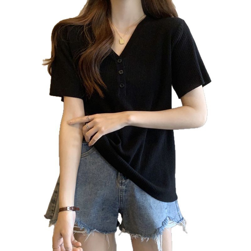 T-shirt d'été pour femmes grandes tailles, nouvelle arrivée, couleur unie, coupe ample, amincissant, cache les imperfections, col en V, manches courtes, confortable
