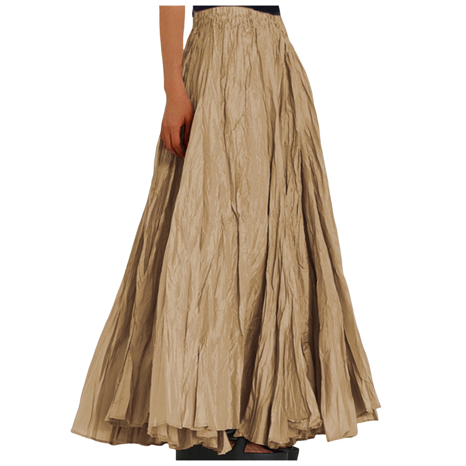 Jupe plissée taille haute pour femme, longue, vintage, décontractée, maxi, ligne A
