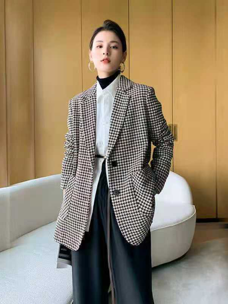 Blazer surdimensionné pour femme avec ceinture à carreaux, veste élégante pour femme, vêtements décontractés, mode coréenne, CombChic, automne, nouveau au bureau