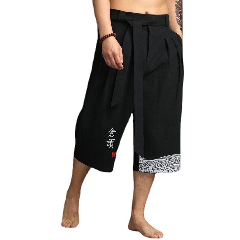 Pantalon traditionnel Kimono japonais pour hommes, vêtements asiatiques, pantalon de bain décontracté, ample, Style japonais, Yukata, pantalon court en lin