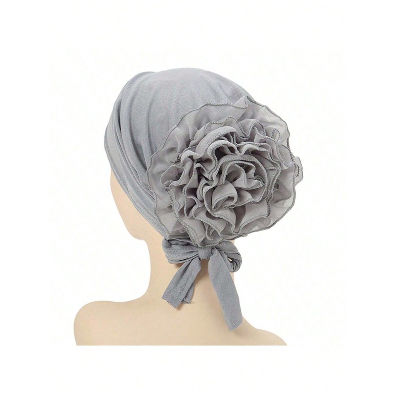 Foulard en mousseline de soie pour femmes avec décoration florale, enveloppement de tête respirant élastique monochromatique adapté au printemps, à l'été et à l'automne