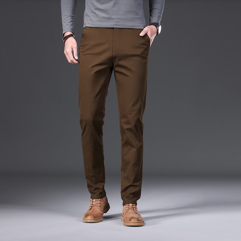 Coton hommes pantalons décontractés droit Stretch pantalon mâle mode mince robe d'affaires Golf bureau printemps automne kaki noir formel