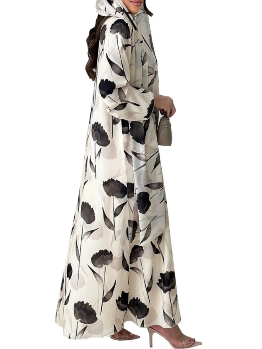 Abaya musulmane en mousseline de soie pour femmes, robe imprimée avec écharpe, cardigan arabe de Dubaï, robes de soirée, robe longue éducative, Eid Jalabiya