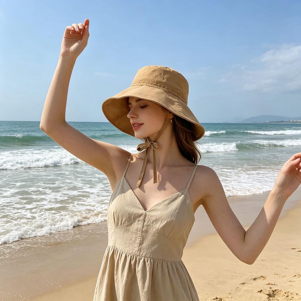 Chapeau Bob Anti-UV à Large Bord avec Lanière, Pliable et Réglable, pour l'Été, Activités de Plein Air, Plage, Chapeau de Pêcheur Respirant