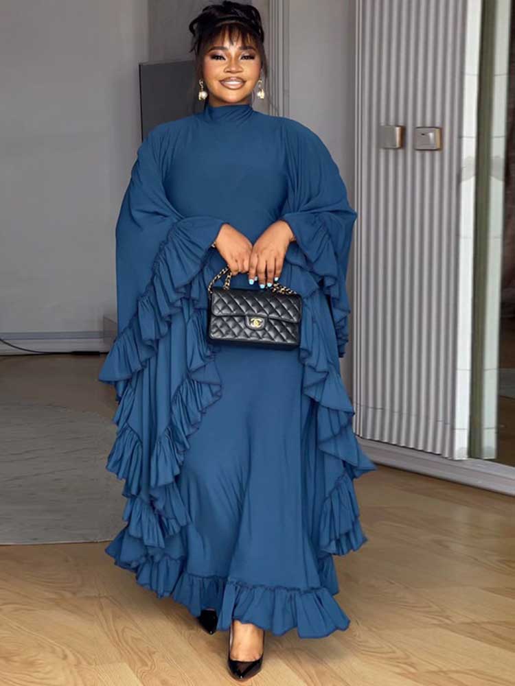 Robe bleu Royal pour femme, tenue de soirée élégante, col roulé, Chic, manches longues, vente en gros, livraison directe, automne