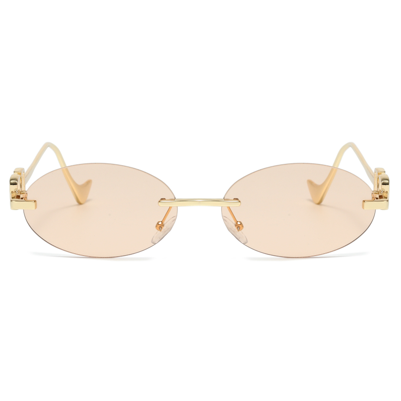 Lunettes de soleil ovales de marque de luxe pour femmes, avec lettres V découpées, mode urbaine, lunettes de soleil sans monture UV400 pour dames.