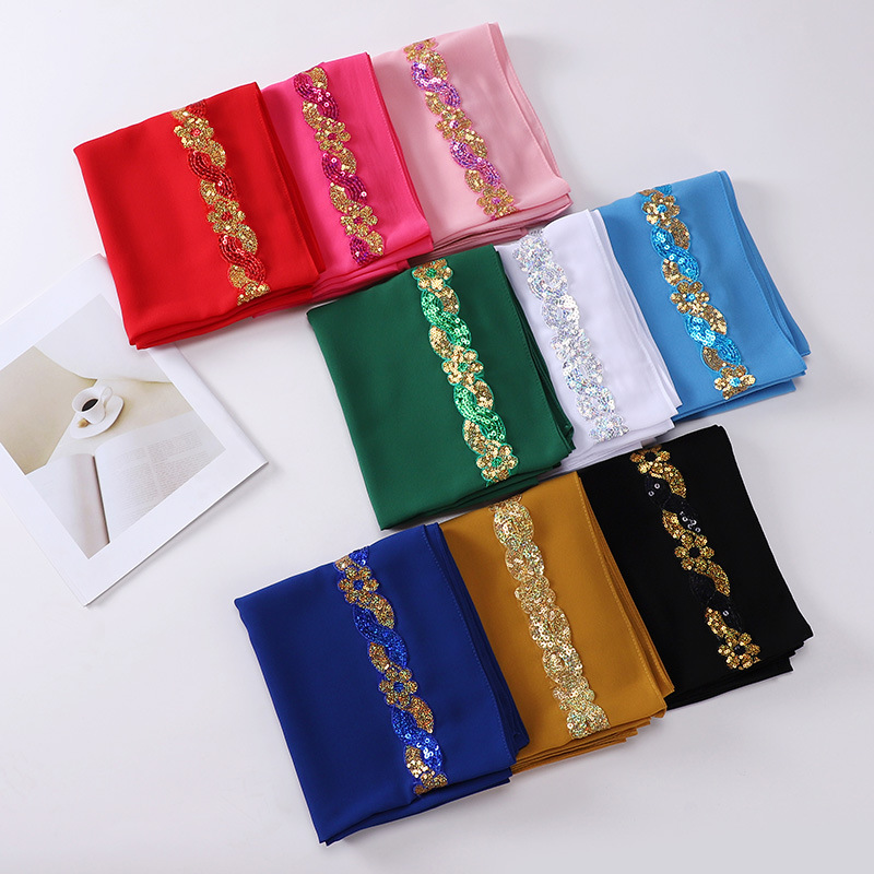 Mousseline de soie Hijab écharpe Turban pour femmes musulmanes mode foulard châles paillettes écharpe chapeaux voile bandeau islamique Ramadan Voile