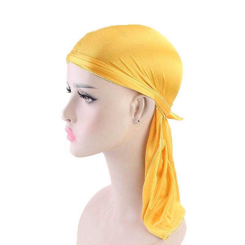Foulard en soie à longue queue, Turban musulman, Doo Rag, chapeau de Pirate, casquettes de chimio Durag, chapeau de crâne, couvre-chef, 18 couleurs au choix