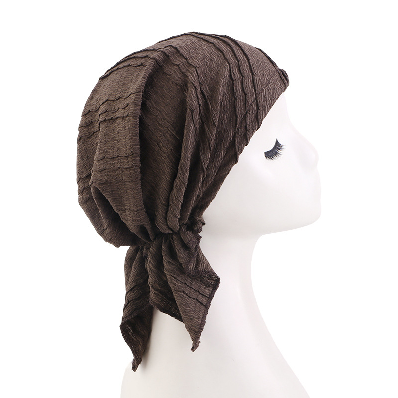 Nouveaux turbans en coton froissé de couleur unie pour femmes, chapeaux hijab musulmans élastiques, foulards à longue queue, bonnets chimio, bandanas pour le cancer