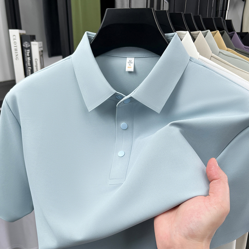 Haute qualité glace soie manches courtes polo shirt hommes de luxe classique mode couleur solide été respirable business casual T-shirt