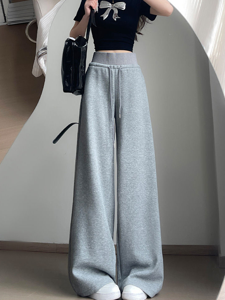 Pantalon de survêtement ample pour femmes, décontracté, Vintage coréen, taille haute, à lacets, droit, Simple, solide, jambes larges, nouvelle collection automne