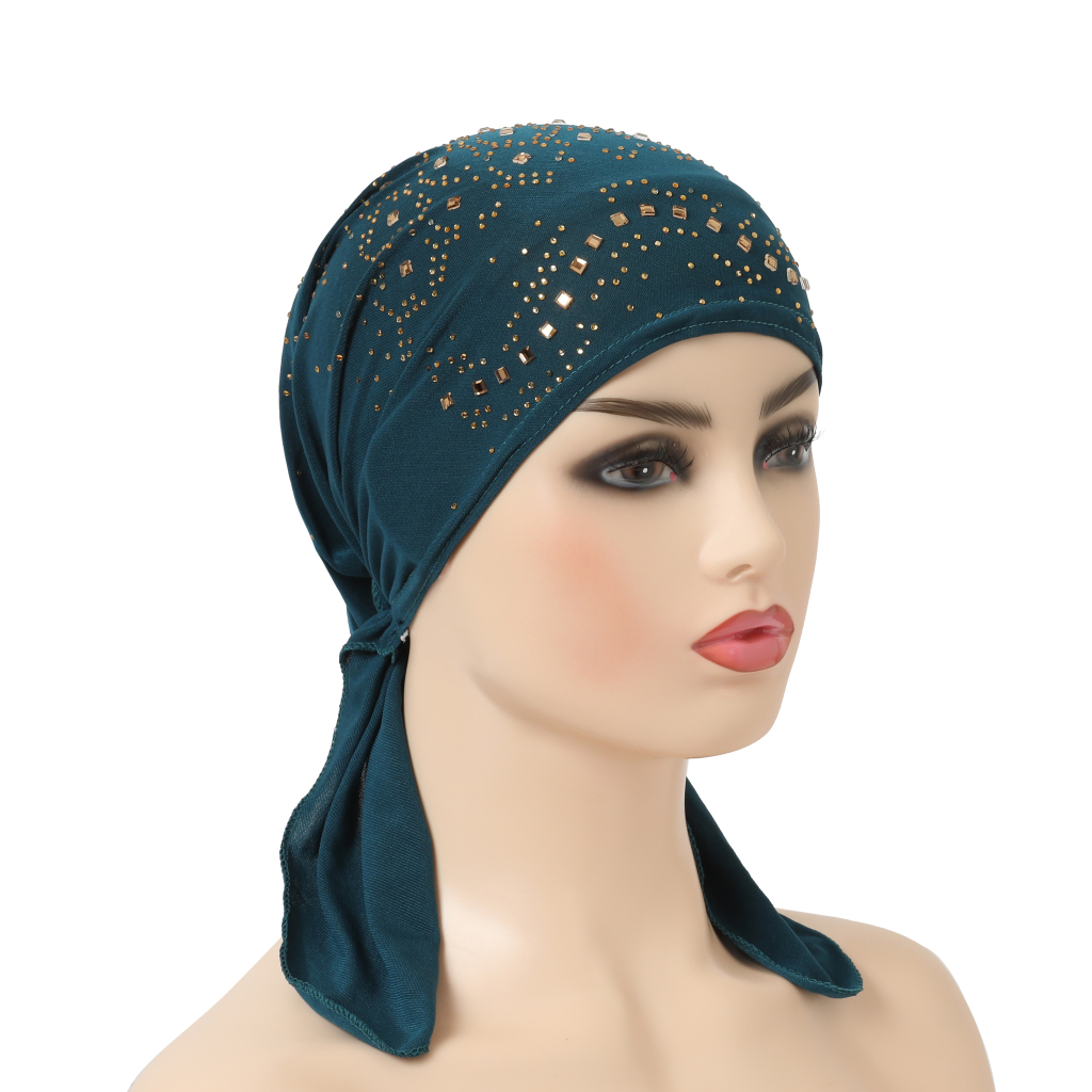 H088 Turban Hijab à la mode avec de nombreuses pierres, foulard musulman, chapeau islamique, couvre-chef Amira à enfiler