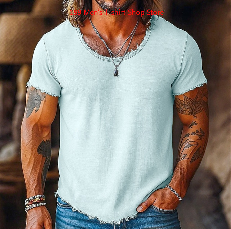 T-shirt décontracté pour homme, mode printemps 2026, manches courtes, couleur unie, coupe ample