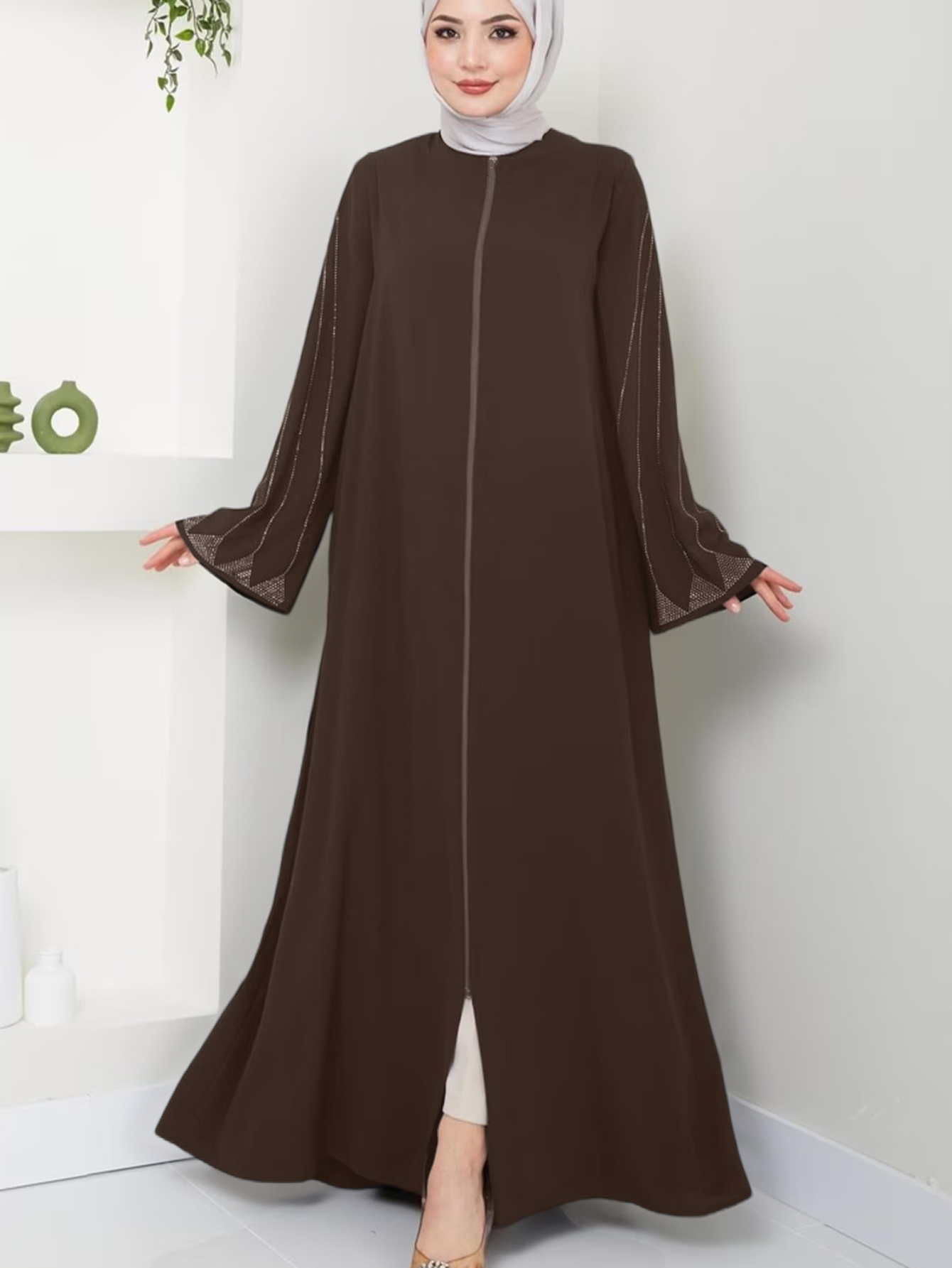 Robe élégante à manches longues pour femmes musulmanes, ample, Style café, diamant chaud
