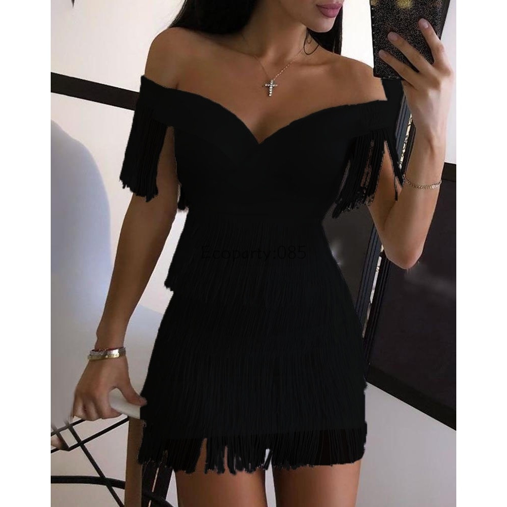 Robe de soirée sexy à col en V pour femmes, jupe à franges à une épaule, robe de tempérament pour dames, robe mince à manches courtes, robe de club, robe éducative