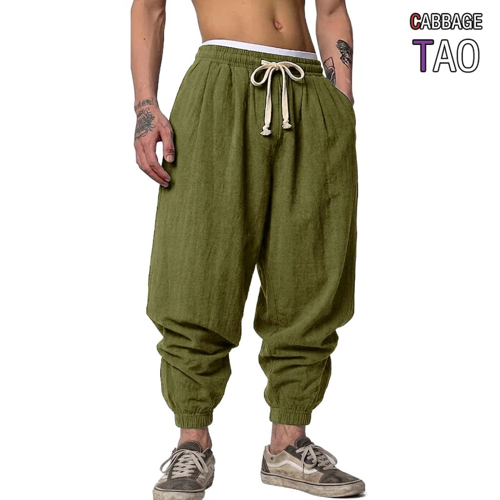 Pantalon Harem ample décontracté en coton et lin coréen pour homme, avec cordon de serrage, idéal pour le sport, le quotidien et le travail – Collection Printemps-Automne