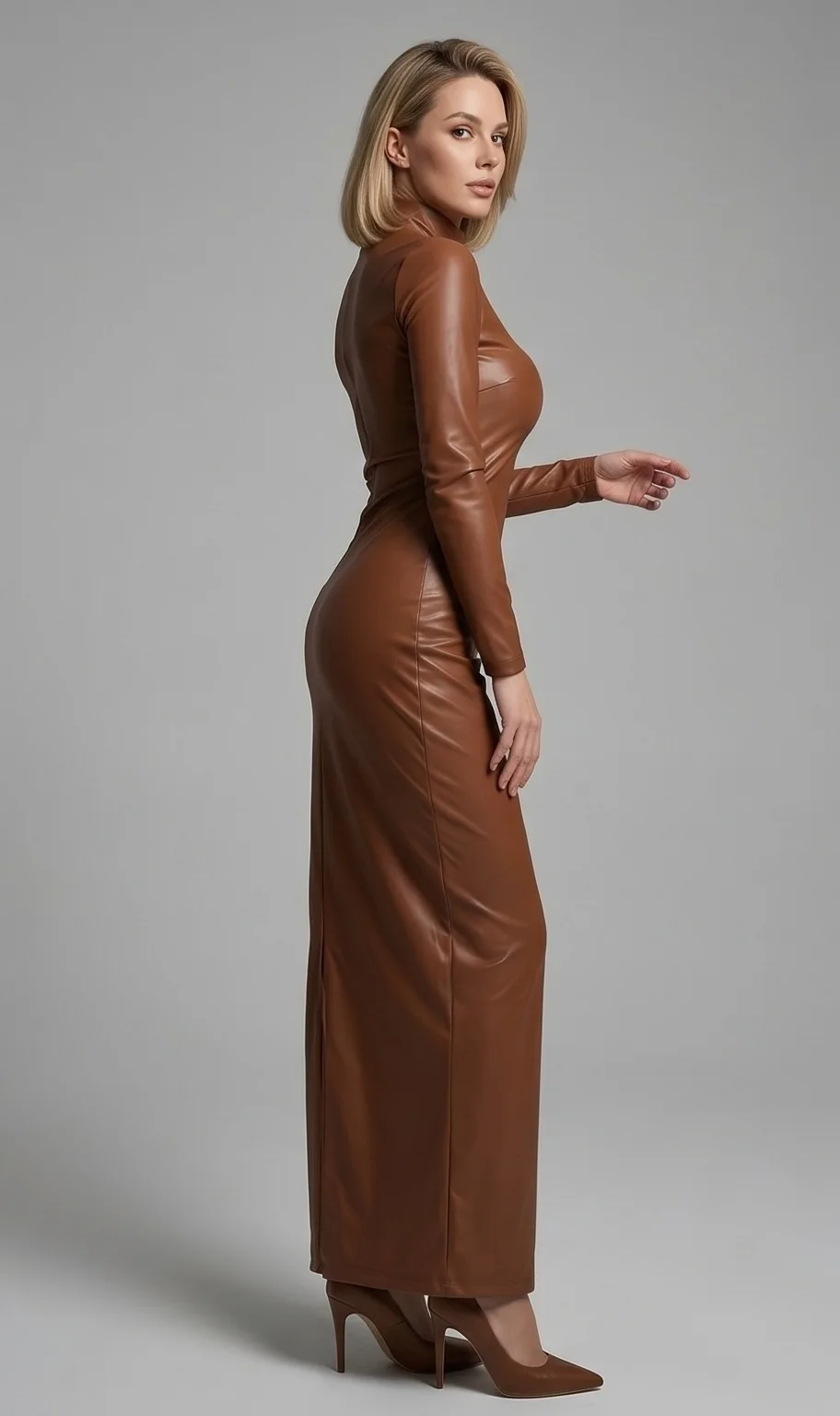 Robes élégantes pour femmes en similicuir PU et PVC, brillantes, élastiques, à manches longues, moulantes, effet push-up fessier, pour soirées et boîtes de nuit