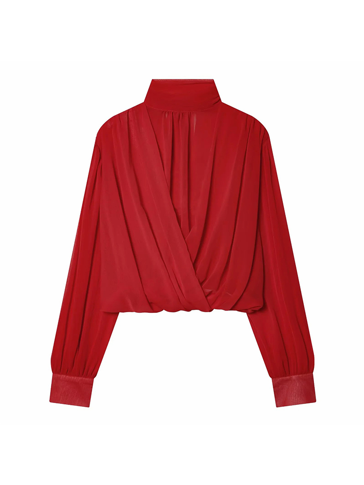 Chemisiers et hauts pour femmes, mode féminine, chemisiers amples à manches longues, élégants, printemps, chemisiers chics pour femmes, hauts à col montant
