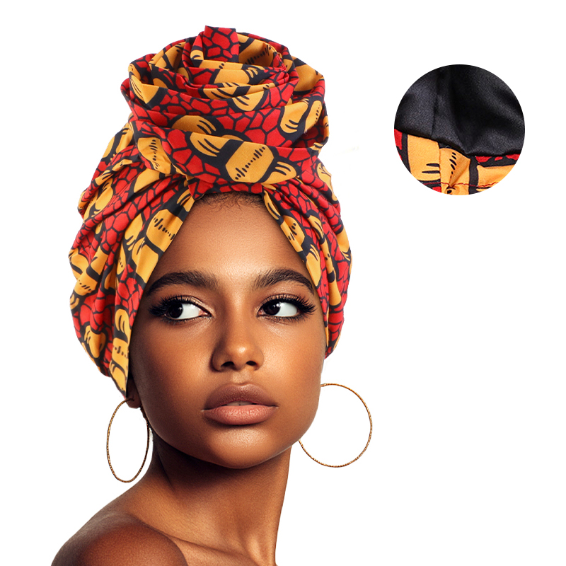 Femme africaine Satin doublé Turban casquette grande fleur chapeau imprimé fleuri bandeau Bonnet musulman foulard dames bonnets