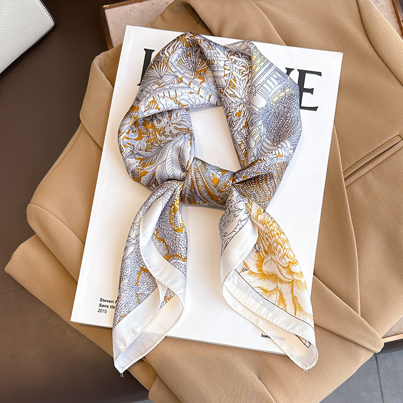 Foulard carré à carreaux en soie pour femmes, marque de luxe, Satin, cravate pour cheveux, bandeau de travail doux, nouvelle tête Hijab, 2024