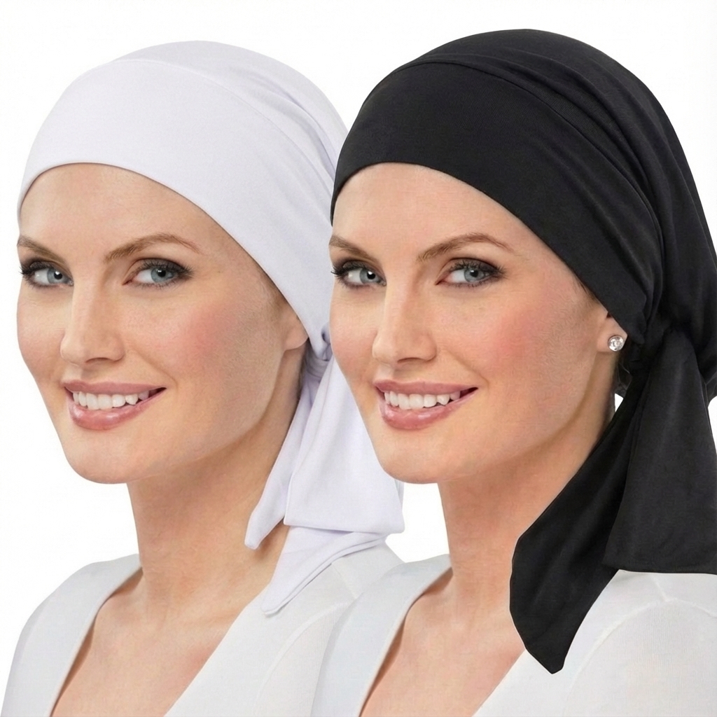 Lot de 2 Bonnets Turban Pré-Noués pour Femmes, Foulard à Longue Queue, Bandana Extensible, Sous-Hijab Musulman, Bonnets pour Perte de Cheveux