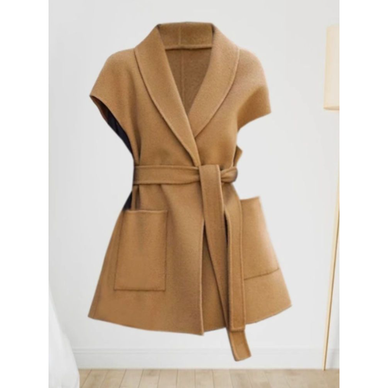 Gilet en laine à la mode pour femmes, avec veste Double face mi-longue, élégante et polyvalente à pince cheval