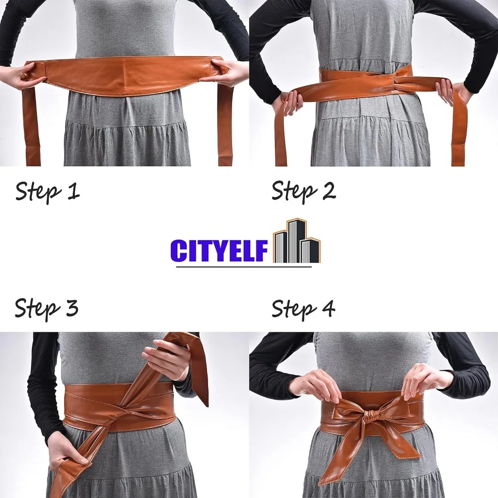 Ceinture large en cuir PU pour femme, ceinture Obi à nouer soi-même, ceinture à nœud papillon, couleur vive pour robe