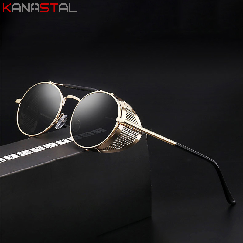 Lunettes de soleil de Protection UV pour hommes, Steampunk, rétro, monture ronde en métal, verres miroir gothiques pour femmes, lunettes de fête à la mode