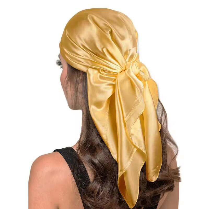 90cm Foulard en soie Scarftop chapeaux pour Femme mode quatre saisons cheveux accessoires Hijab Foulard Bandana Femme Foulard