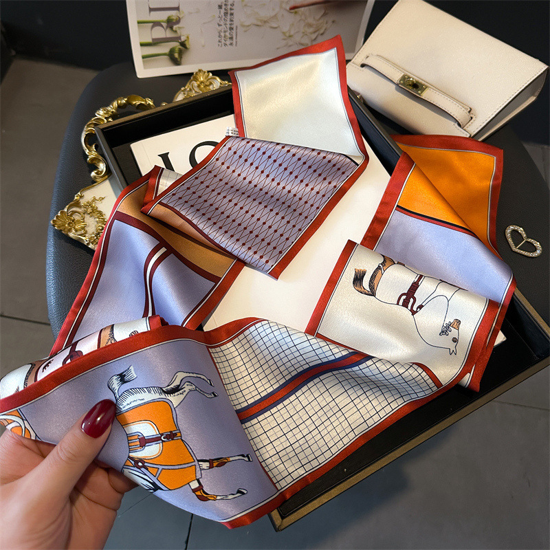 Foulard imprimé chevaux français, bandeau, écharpe de cou, foulard féminin, écharpes fines pour femme, satin doux