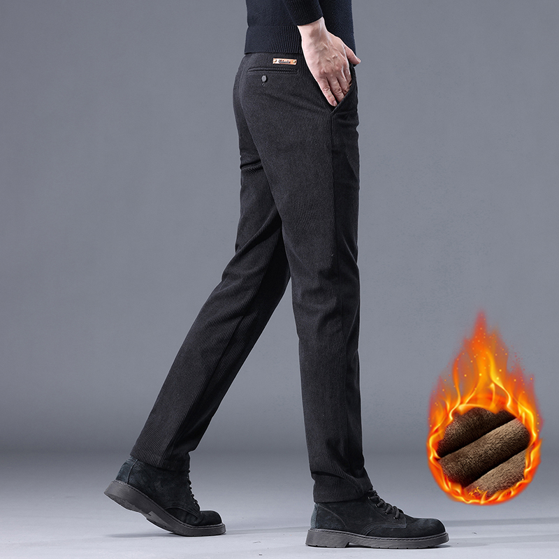 Kaki noir gris polaire hommes velours côtelé pantalons décontractés Chenille épais Stretch pantalon d'affaires taille moyenne marque hiver pantalon thermique
