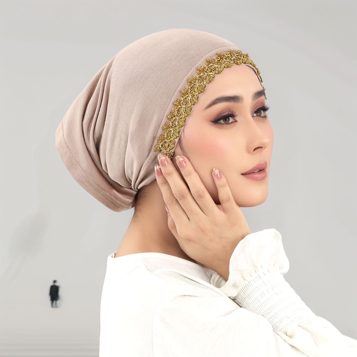 Maillot brodé de fleurs dorées, Hijabs pour femmes musulmanes, casquette intérieure en Modal, Tube de Turban, Bonnet doux et extensible, chapeau Mujer