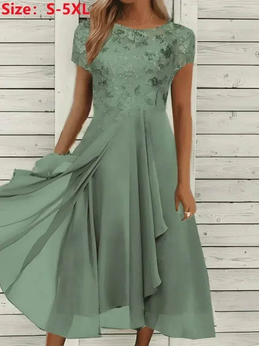 Robe de soirée longue en dentelle pour femmes, tenue de mariée élégante, grande taille, col bijou, longueur aux genoux, en mousseline de soie, nouvelle collection 2026