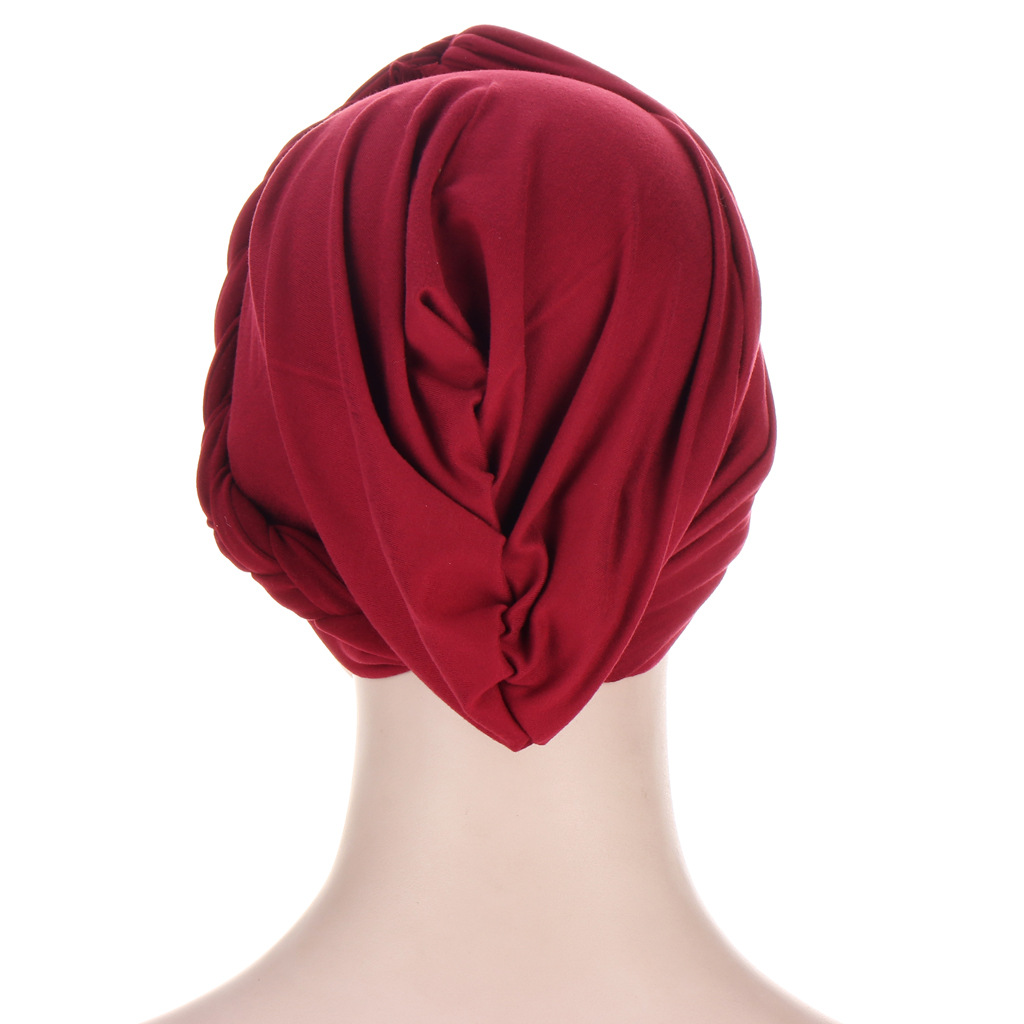Casquettes Hijab musulmanes tressées de couleur unie, tête enveloppante pour femmes du Ramadan, Turban indien à la mode pour dames