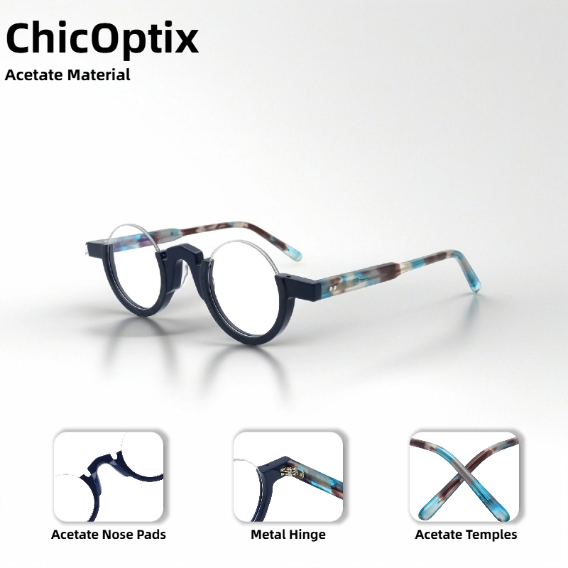 Lunettes demi-monture Design de mode pour hommes et femmes, Style Design rétro Punk, monture ronde en acétate de haute qualité, lunettes décoratives