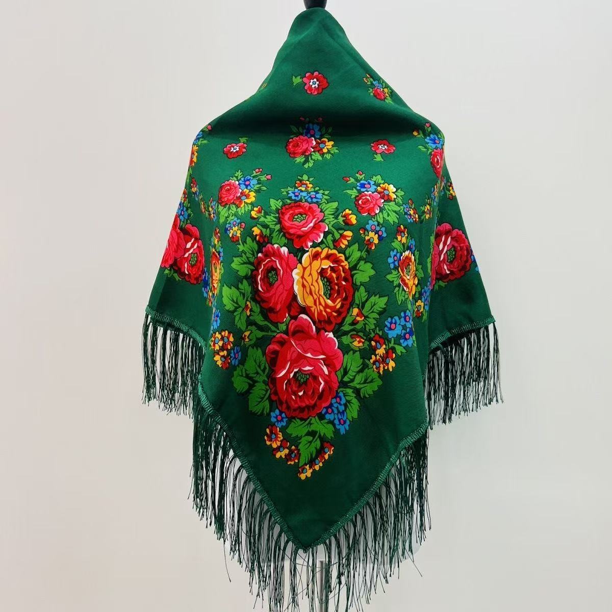 Foulard carré National russe pour femmes, 120x120cm, imprimé Floral de luxe, châles ukrainiens à franges, Bandana pour dames