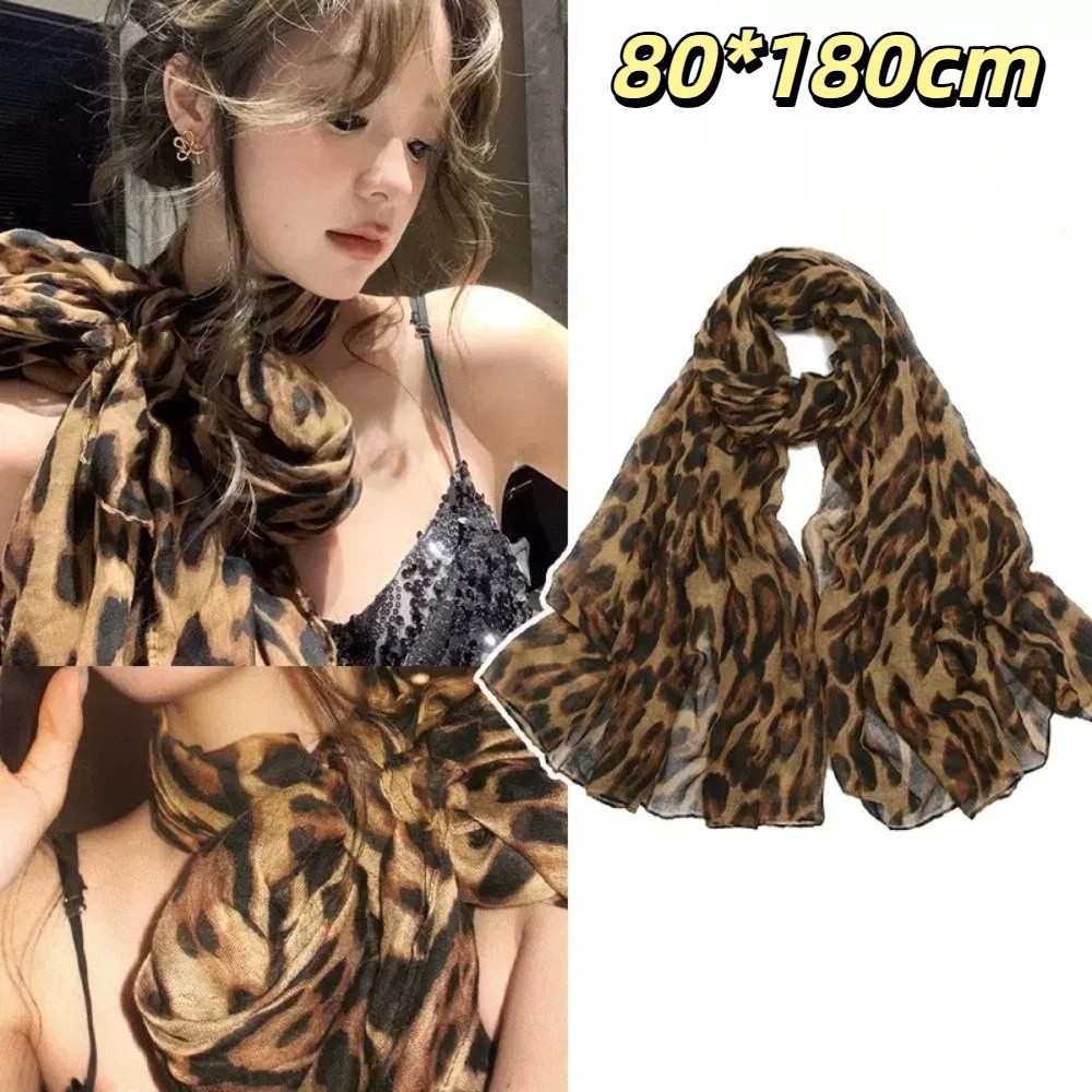 Nouvelle Écharpe Tendance Grande Taille à Imprimé Léopard Doux, Étole en Voile Élégante et Fine pour Femme