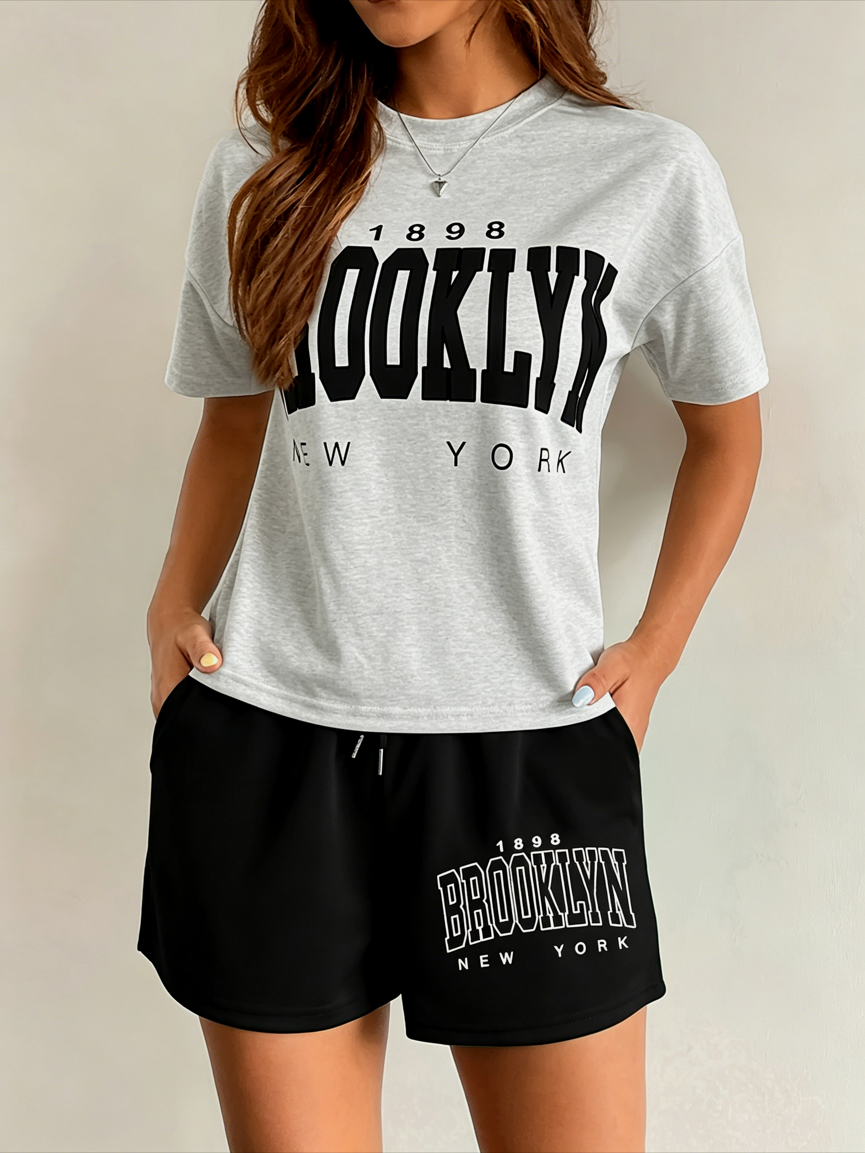 Ensemble t-shirt et short à manches courtes pour femmes, tenue décontractée en deux pièces, combinaison tendance, costumes sportifs et décontractés