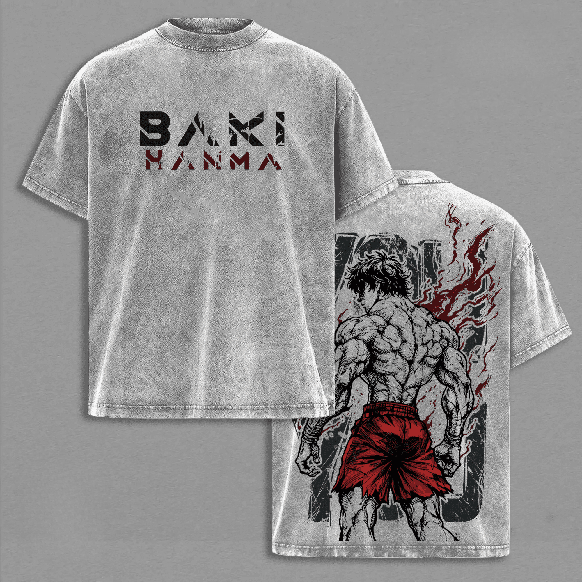 T-shirt Anime Baki imprimé Manga, vêtements pour hommes, t-shirt surdimensionné vintage lavé, manches courtes, 100% coton