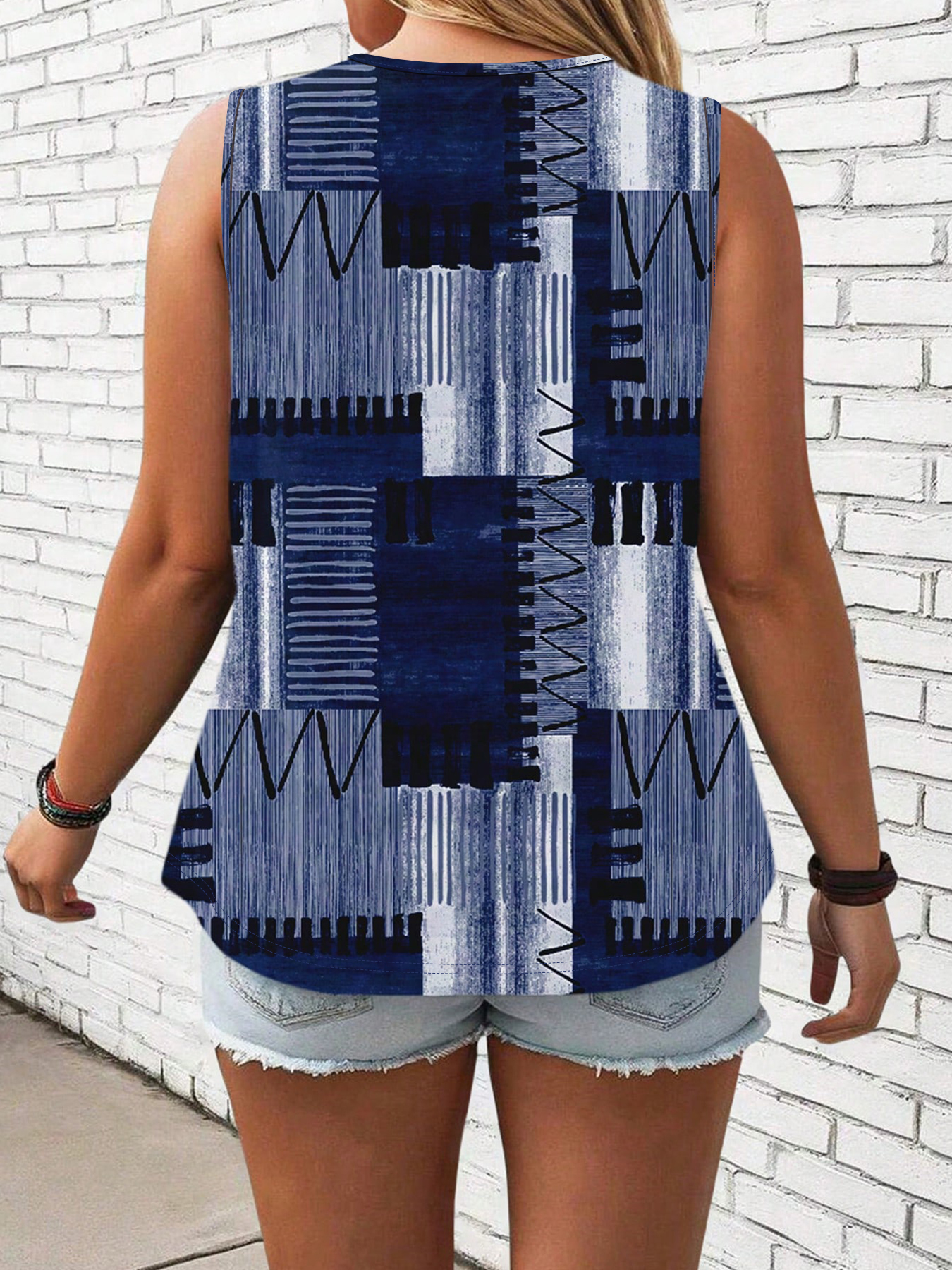Gilet décontracté à col rond, grande taille, dessiné à la main, bloc de couleurs, à la mode, nouveau