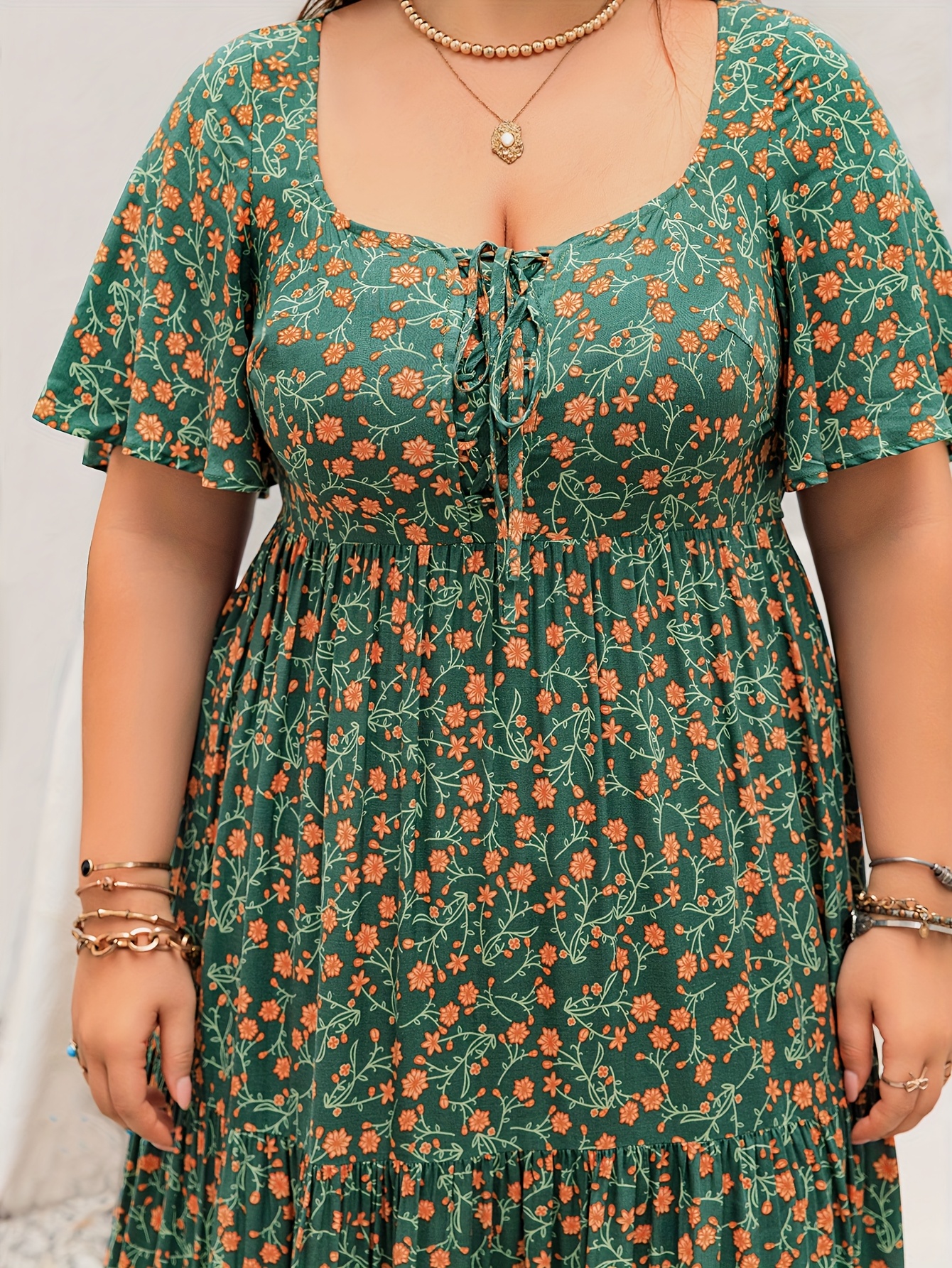 Robe longue bohème grande taille pour femme, col français, imprimé ajustable à nouer, style chic bohème