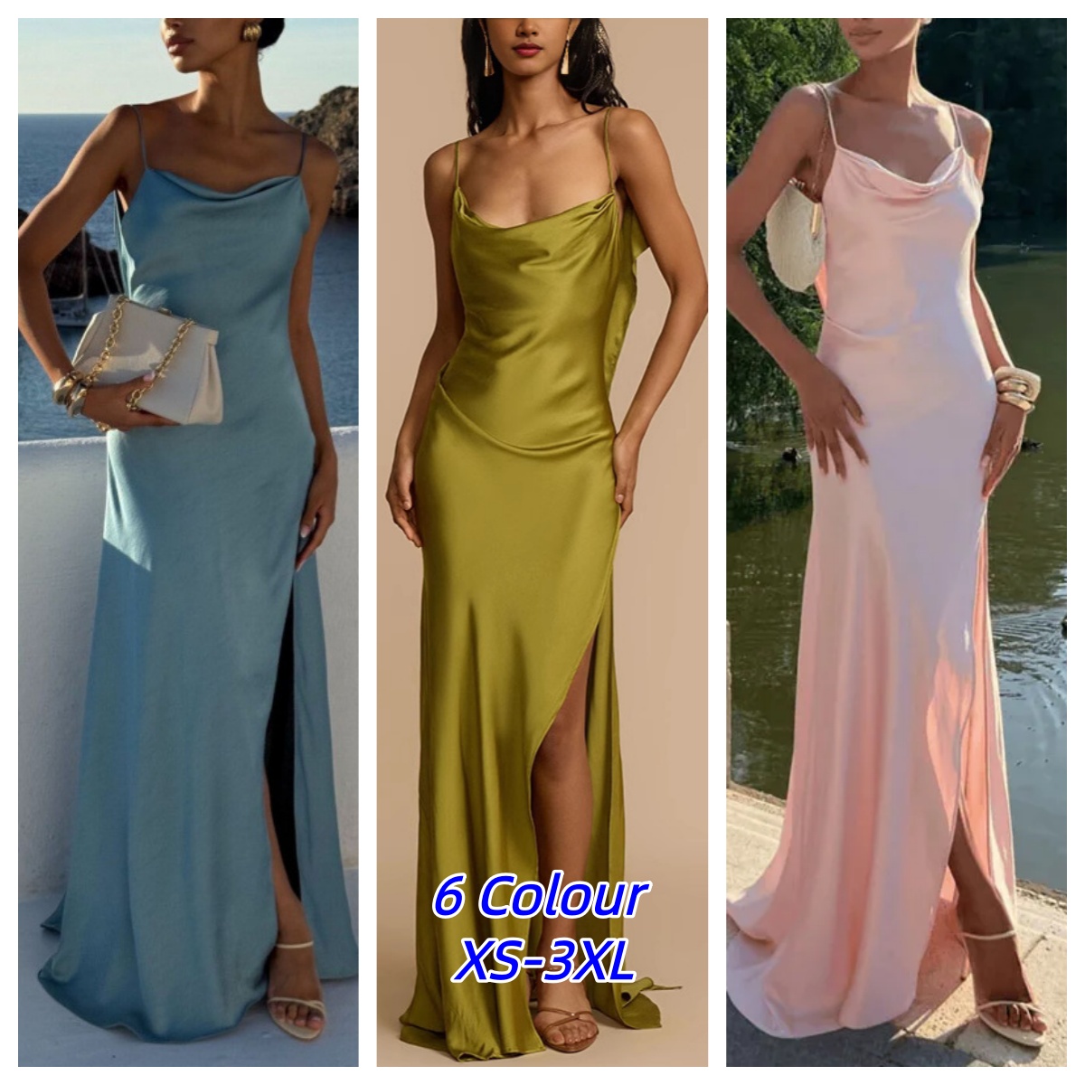 Robe longue élégante pour femme, taille haute, fendue, sexy, unie, dos nu, sans manches, chic d'été, style sling, pour soirée, coupe ample, Vestidos