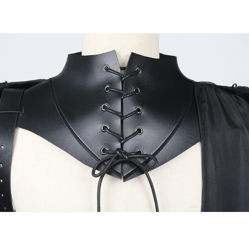 Cape chauve-souris asymétrique en PU, style gothique punk, pour adulte, costume médiéval et de la Renaissance, avec capuche de chevalier et col armure, tenue d'Halloween pour homme