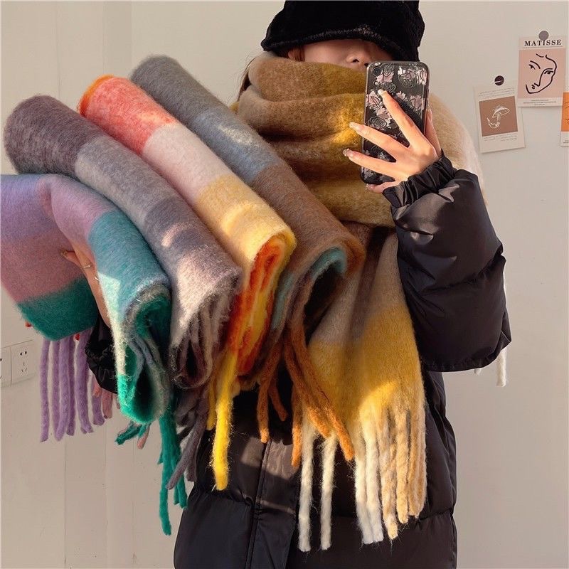 2025New hiver épais chaud écharpe femmes cachemire châle et enveloppes Pashmina foulard Bufanda femme arc-en-ciel poilu Tessel Echarpe