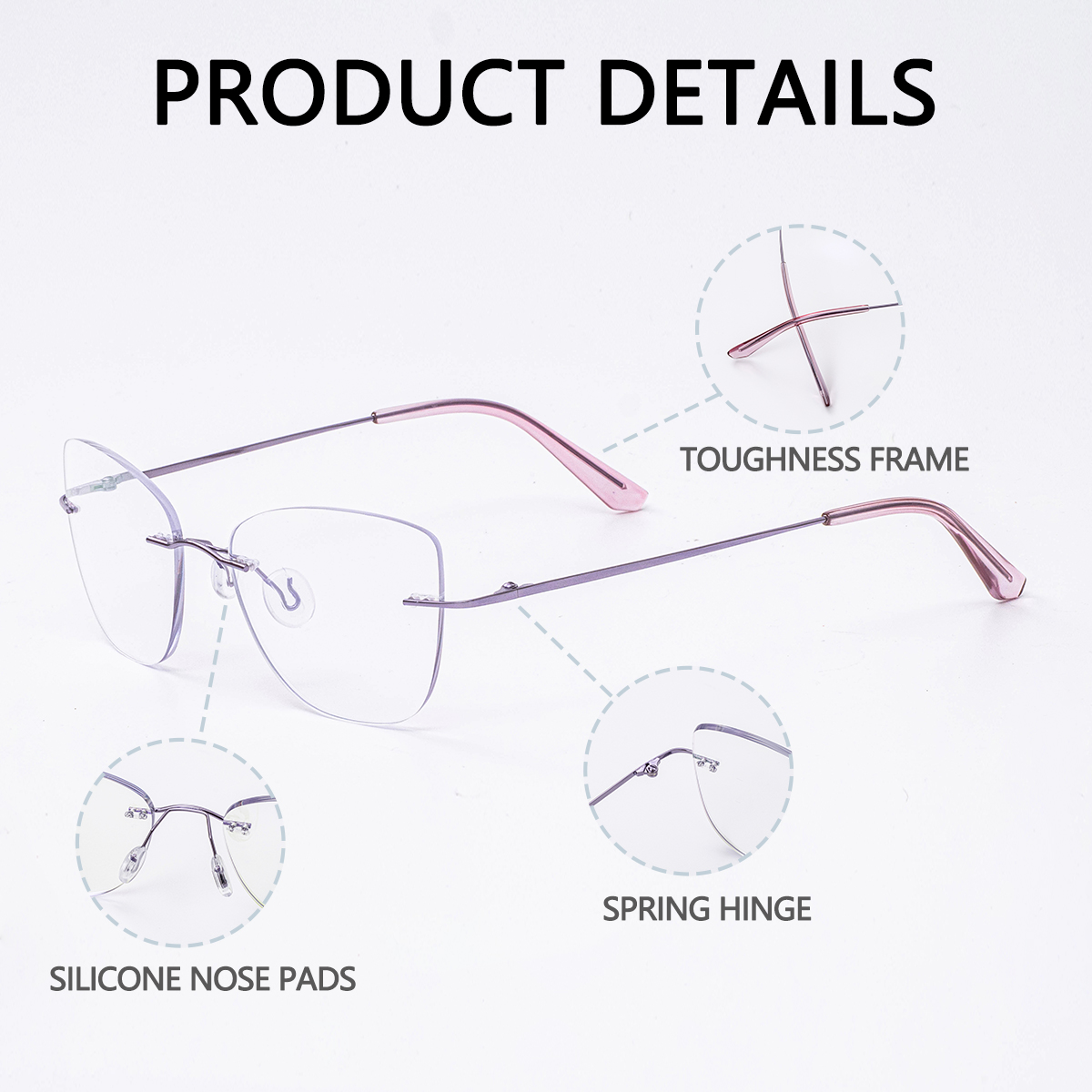 Lunettes de lecture œil-de-chat progressives multifocales pour femmes, avec revêtements roses et violets, monture sans cerclage, branches flexibles, confortables