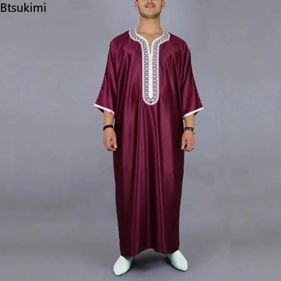 2026 hommes musulman Thobe moyen-orient Jubba Thobe manches longues Robe islamique hommes Robe musulmane saoudien arabe à capuche Thobe Abaya mâle